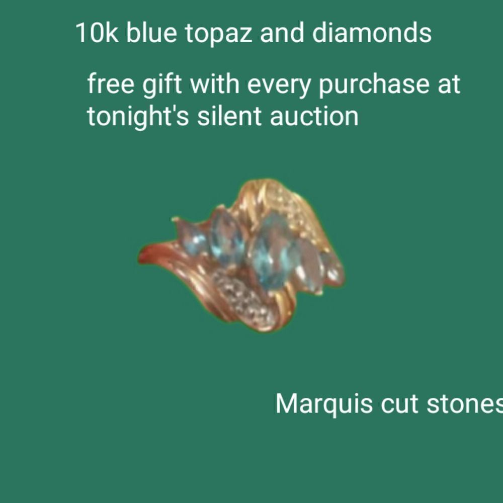 10k diamond and marquise cut blue topaz ring. Size 8.25